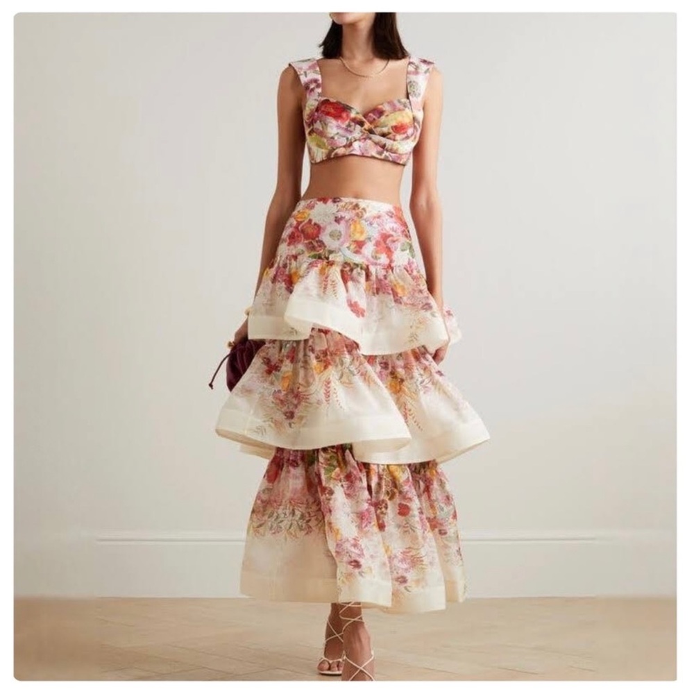 Zimmermann wonderland tiered midi skirt with top